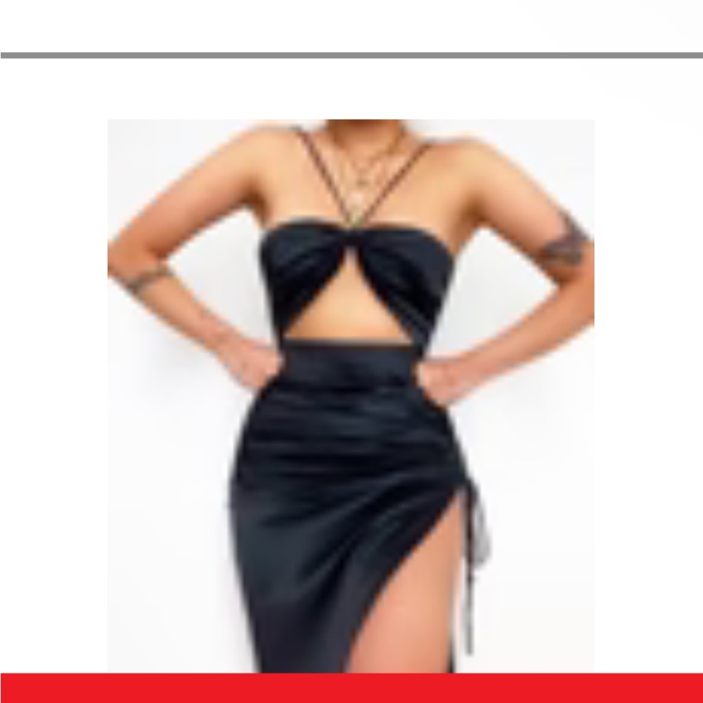Kameli Boutique// Cabello Satin Midi Dress- Black